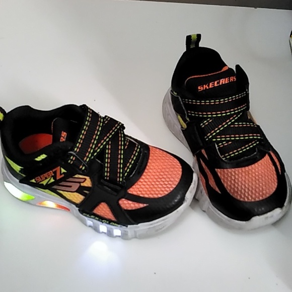 Sketchers Super Z Flex Glow Neon Yellow Orange Light Sneakers Sz 7C - Picture 1 of 7